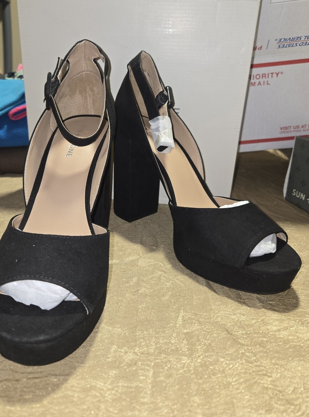 Sun + Stone Black Platform Peep-Toe Block Heel Sandals - Women